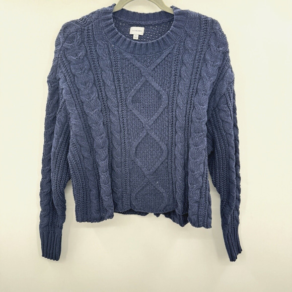 PacSun LA Hearts Violet Cable Knit Boxy Sweater Size S Navy Blue Soft NEW - Picture 1 of 9